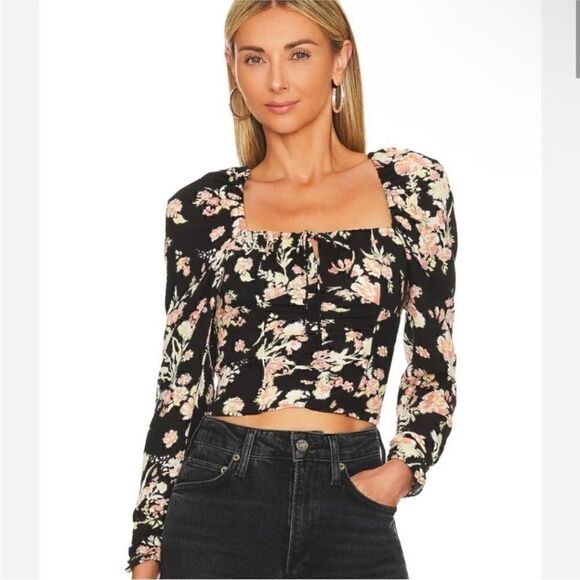 Free People NWT Hillary Printed Top in Black Combo Size Small - Picture 1 of 13